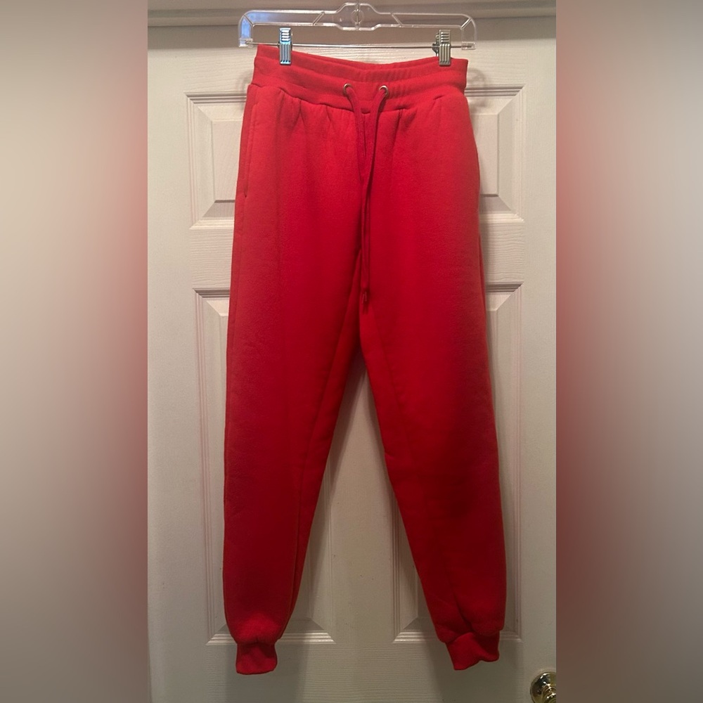 Rue21 Red and White Faux Fur-Lined Joggers